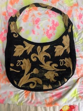 Black and Tan  Floral  Hobo Embroidered Purse